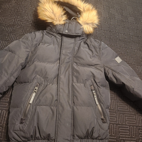 Marc New York Black Puffer Jacket with Faux Fur Hood